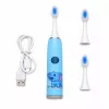iLike Cepillo de dientes eléctrico sónico recargable para niños, carga USB, 3 cabezales (1+2 cabezales de repuesto), cerdas suaves, impermeable, diseño elefante azul, azul