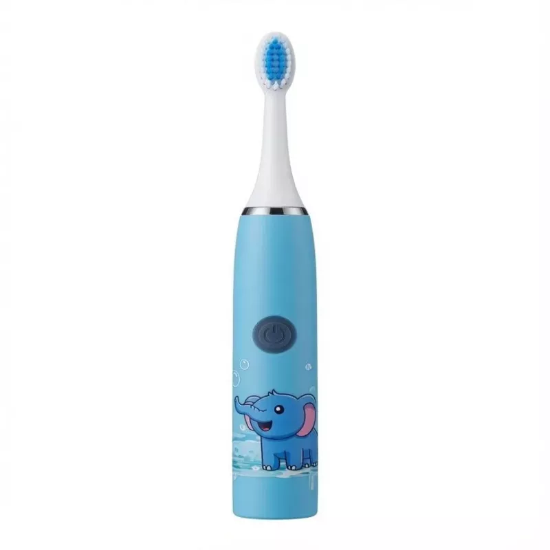 iLike Cepillo de dientes eléctrico sónico recargable para niños, carga USB, 3 cabezales (1+2 cabezales de repuesto), cerdas suaves, impermeable, diseño elefante azul, azul