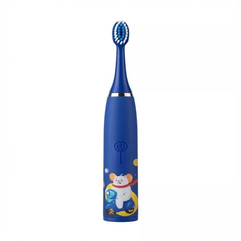 iLike Cepillo de dientes eléctrico sónico recargable para niños, carga USB, 3 cabezales (1+2 cabezales de repuesto), cerdas suaves, impermeable, diseño oso azul, azul