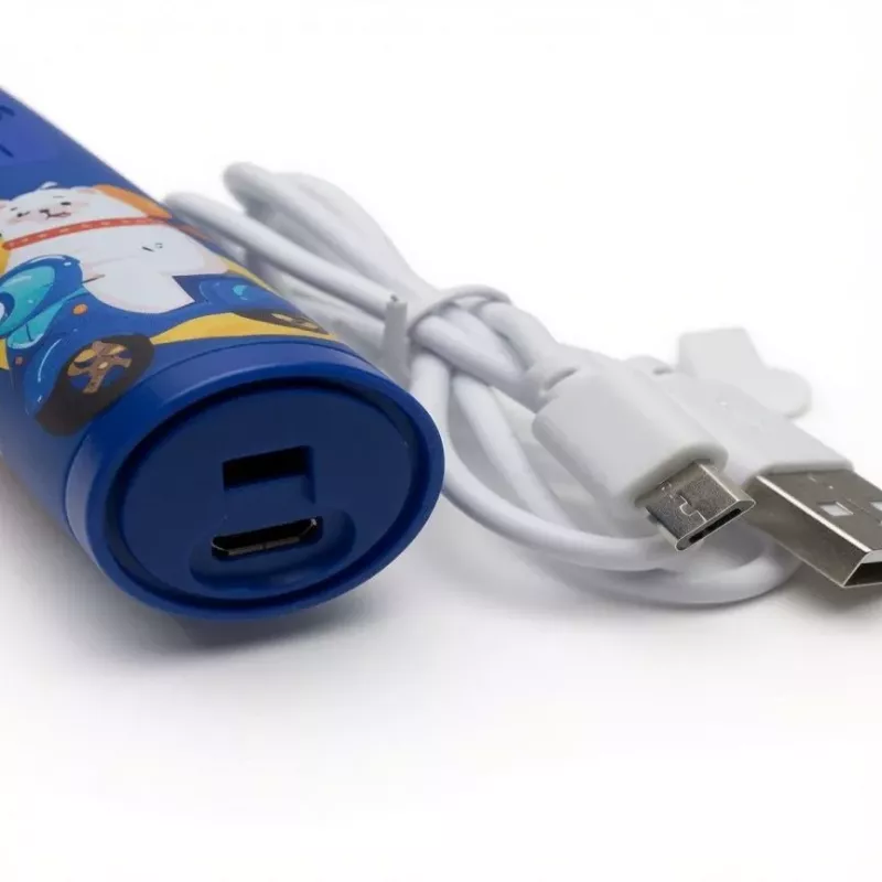 iLike Cepillo de dientes eléctrico sónico recargable para niños, carga USB, 3 cabezales (1+2 cabezales de repuesto), cerdas suaves, impermeable, diseño oso azul, azul