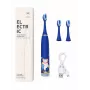 iLike Cepillo de dientes eléctrico sónico recargable para niños, carga USB, 3 cabezales (1+2 cabezales de repuesto), cerdas suaves, impermeable, diseño oso azul, azul