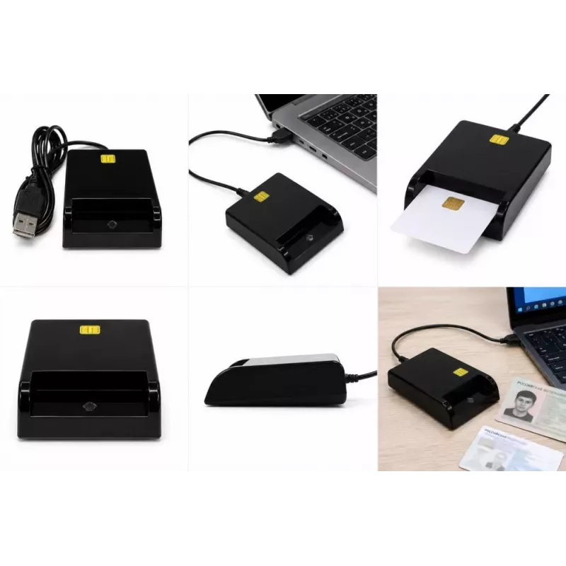 iLike Lector de tarjetas inteligente USB, lector de tarjetas IC de contacto para firma digital, eID, tarjetas bancarias y gubernamentales negro