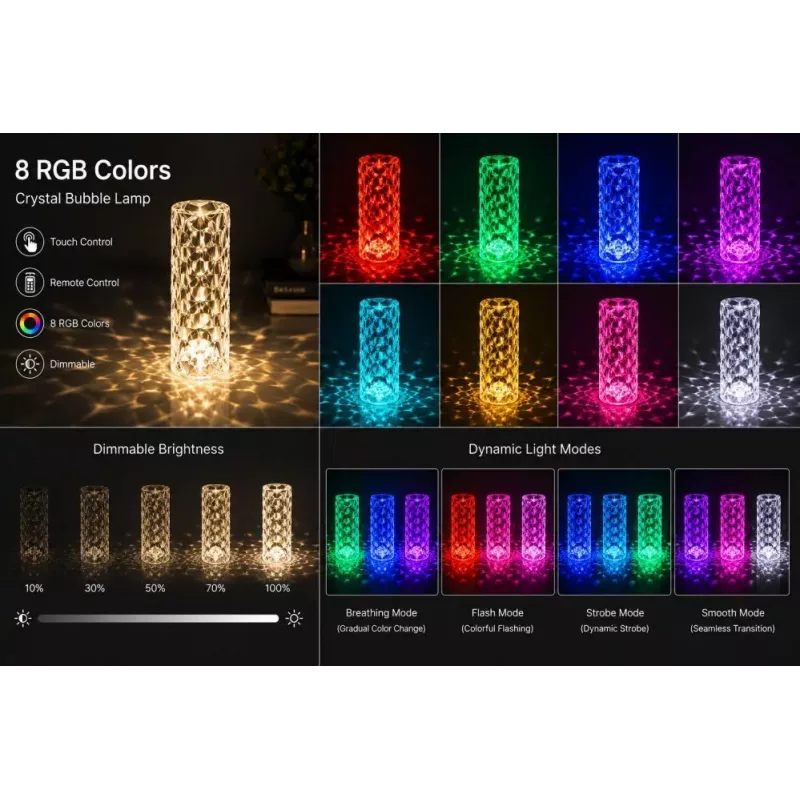 iLike Lámpara de mesa LED RGB Crystal Bubble Touch con altavoz Bluetooth