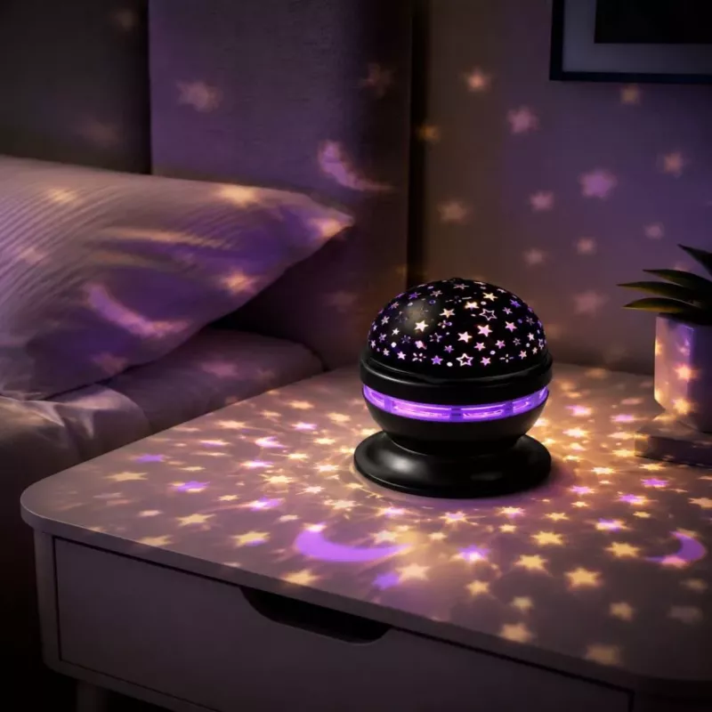 iLike Lámpara de bola de cristal RGB, proyector de fiesta giratorio 180° con mando a distancia negro