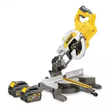 Sierra ingletadora y de tronzar a batería DEWALT DCS777T2-QW 216 mm 54V XR FLEXVOLT con 2 baterías de 6,0 Ah, cargador rápido y hoja TCT de 40T