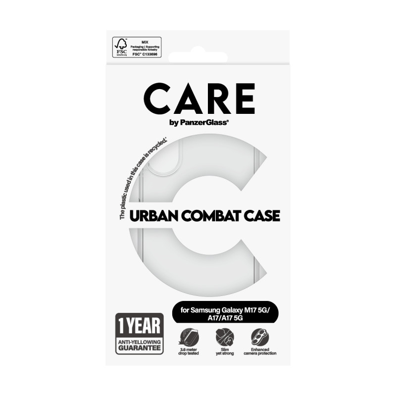 CARE by PanzerGlass Flagship UrbanCombat Case para Samsung Galaxy M17 5G / A17 / A17 5G, Transparente