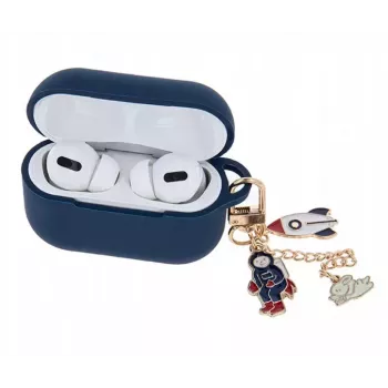 iLike Funda protectora de silicona para Apple AirPods Pro 2 - Azul oscuro con colgante