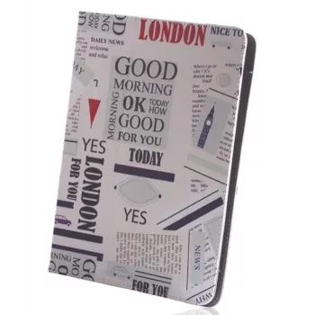 iLike Funda Newspaper para Tablet 9-10 Pulgadas - Funda Universal Tipo Folio con Soporte, Piel PU, Estampado de Periódico