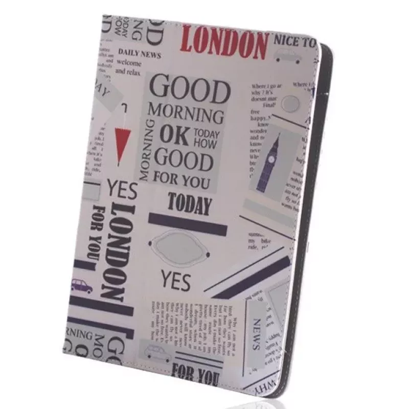 iLike Funda Newspaper para Tablet 9-10 Pulgadas - Funda Universal Tipo Folio con Soporte, Piel PU, Estampado de Periódico