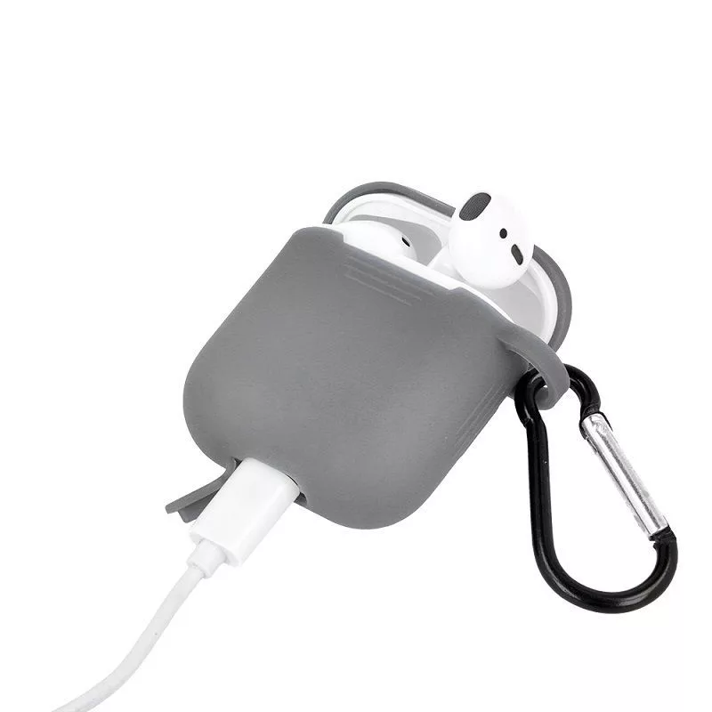 GreenGo funda de silicona para Apple AirPods con gancho gris