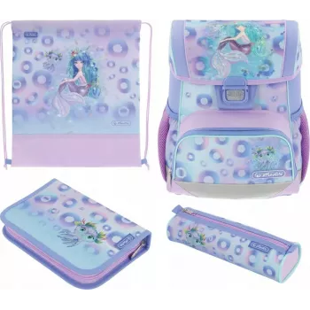 Herlitz Loop Plus Mystic Mermaid Set de mochila escolar - 4 piezas (mochila, estuche con contenido, estuche, bolsa de deporte) - 17 l - unisex - primaria