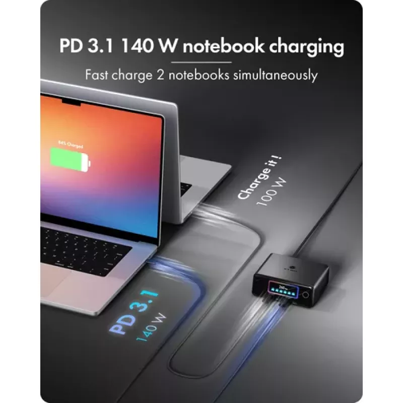 ICY BOX IB-PS2401 Diamond Charge 2401 estación de carga GaN con pantalla LCD, 240 W
