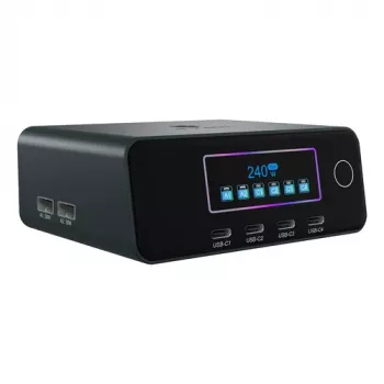 ICY BOX IB-PS2401 Diamond Charge 2401 estación de carga GaN con pantalla LCD, 240 W