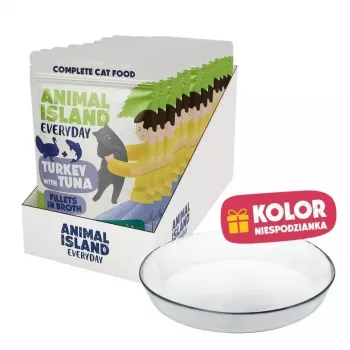 ANIMAL ISLAND pavo con atún alimento húmedo para gatos 12x85g + cuenco