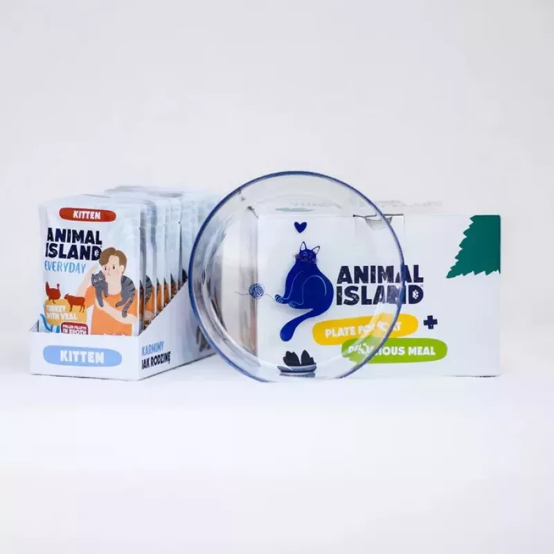 ANIMAL ISLAND Kitten pavo & ternera comida húmeda para gatos 12x85g + plato
