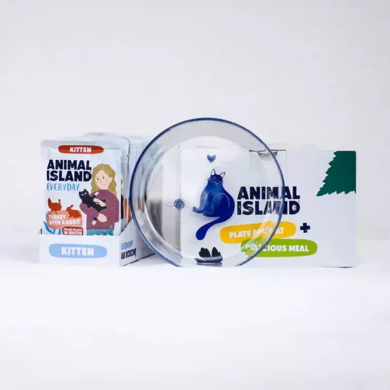 ANIMAL ISLAND Kitten pavo y conejo 12x85g con cuenco de regalo