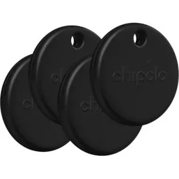 Etiqueta de seguimiento Chipolo POP pack de 4 negro - buscador de llaves Bluetooth, compatible con Apple Buscar, batería sustituible, IPX5 resistente al agua, alcance de 60 m, tono de llamada de 120 dB