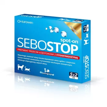 EWE EUROWET Sebostop Spot-on - Solución antiseborreica para perros y gatos - 5 x 2 ml pipetas