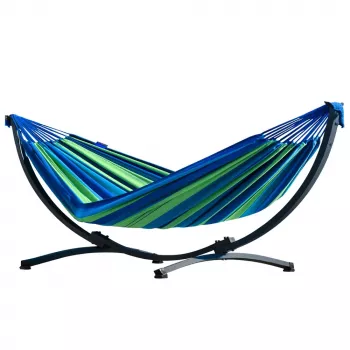 LEAN hamaca de jardín con estructura para dos personas, verde y azul, 200x120 cm