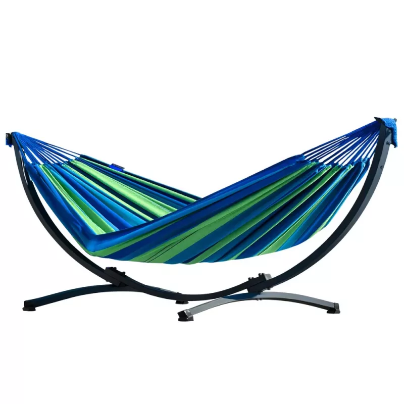 LEAN hamaca de jardín con estructura para dos personas, verde y azul, 200x120 cm