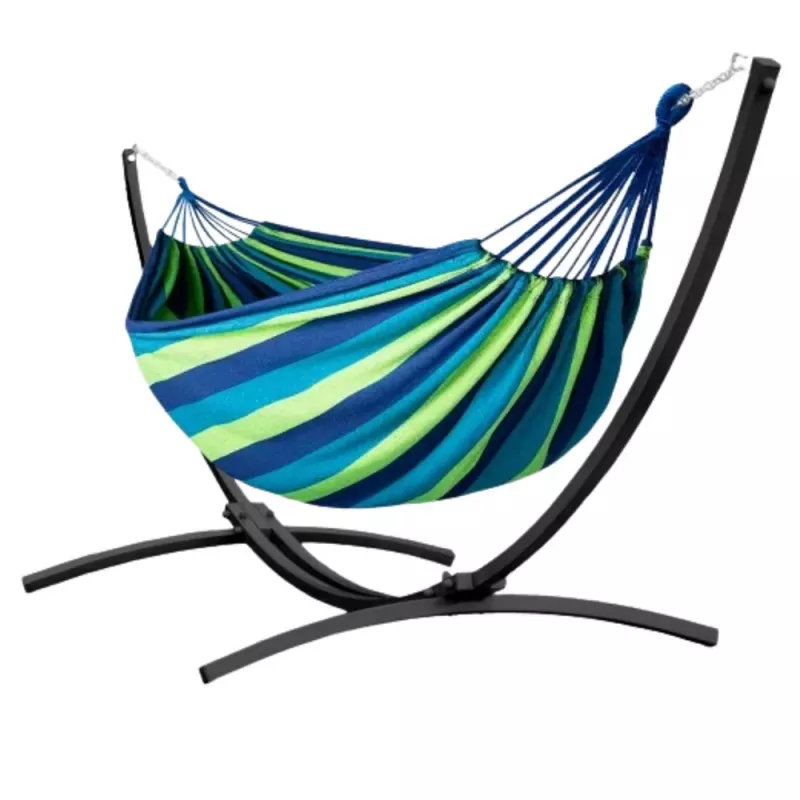 LEAN hamaca de jardín con estructura para dos personas, verde y azul, 200x120 cm