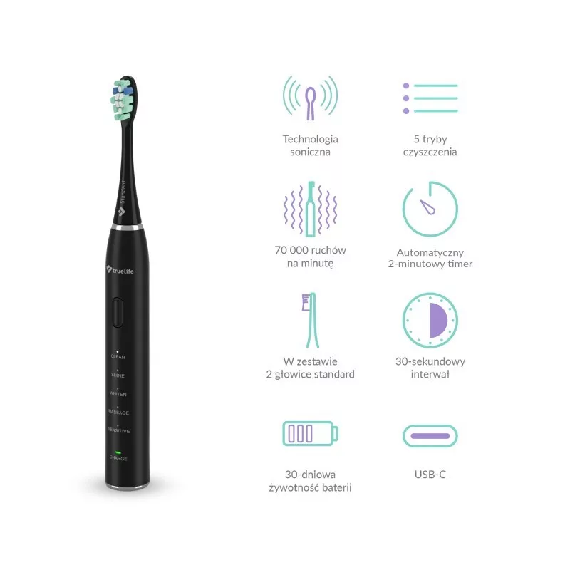 TLF TrueLife SonicBrush Clean30 Negro Cepillo de dientes sónico para adultos