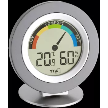 TFA 30.5019 termohigrómetro COSY - termómetro digital de interior e higrómetro con memoria máx/mín, indicador de zona de confort, pantalla LCD, blanco
