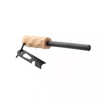 Krams Origin Outdoors Firesteel Edge - iniciador de fuego de barra de ferrocerio con raspador de acero y lazo, mango negro, lazo naranja, compacto y ligero para camping, bushcraft, supervivencia, preparación ante emergencias