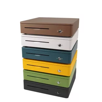 OLYMPIA M405 Cajón portamonedas electrónico, negro, 4 compartimentos para billetes/8 para monedas, 24V, RJ11/RJ12, cable de 1,5 m