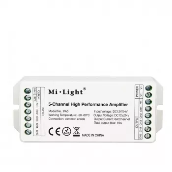 MIBOXER PA5 Amplificador LED de 5 canales 12-24V DC PWM RGB+CCT RGBWW RGB Dual White Single Color
