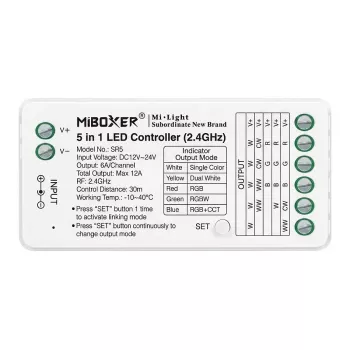 MIBOXER SR5 Controlador LED 5 en 1 RGB+CCT DC12-24V WiFi 2.4G Alexa