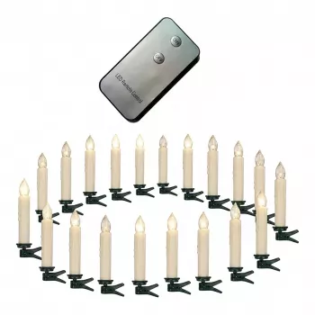 SYNERGY21 Velas LED de Navidad set de 24 piezas con mando a distancia - blanco cálido, efecto parpadeo, temporizador, regulador, pinza para árbol de Navidad