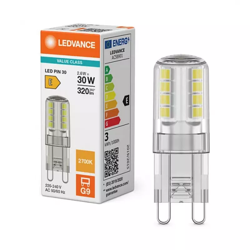 OSRAM LED PIN G9 2.6W 827 transparente G9 bombilla LED con casquillo de clavijas retrofit