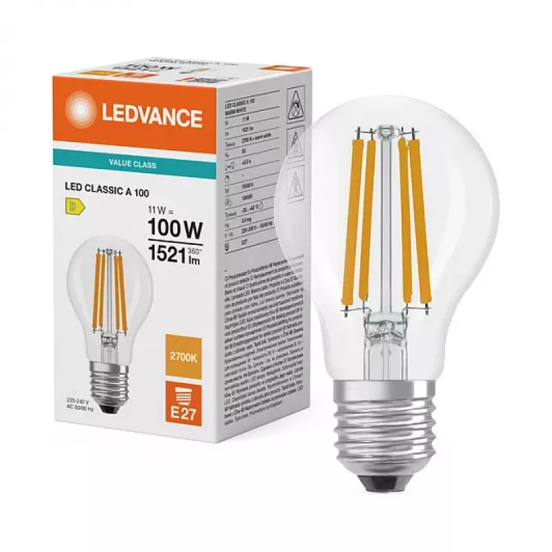 OSRAM LED Classic A 100 Filament P 11W 827 Clear E27 bombilla LED, Classic Bulb