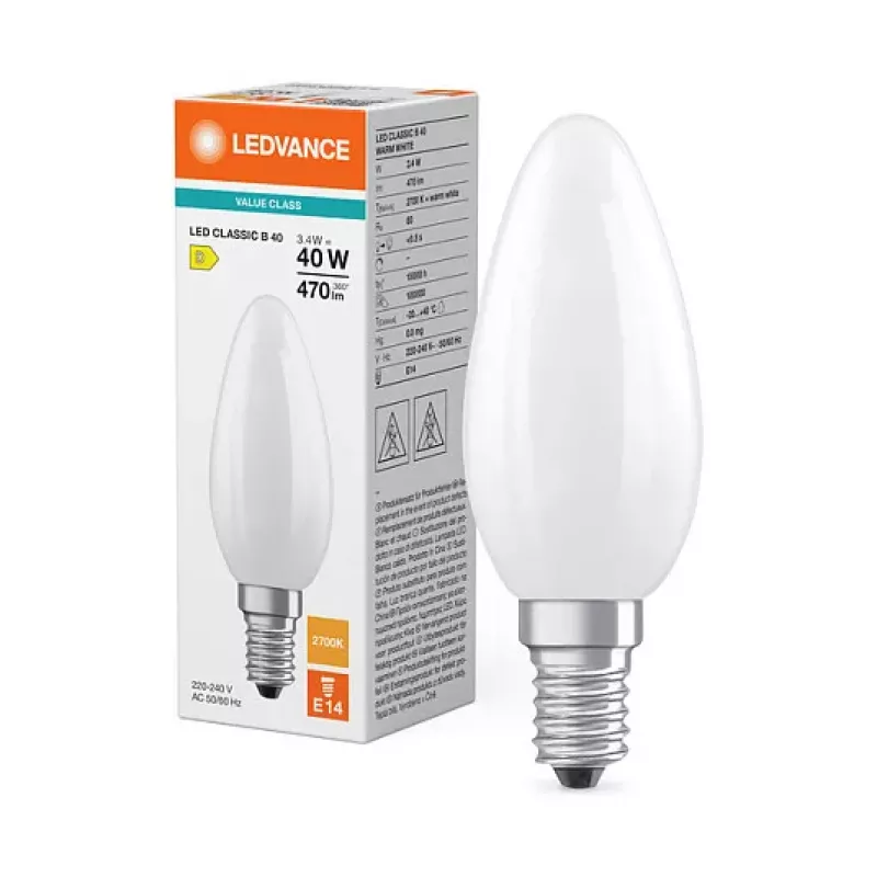 Osram LED Classic B 40 Filament P 3.4W 827 Frosted E14 bombilla LED, forma de vela, blanco cálido