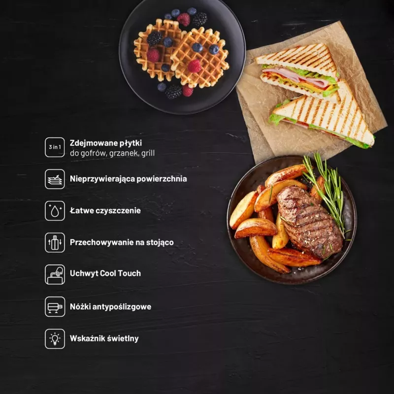 Lauben sandwichera 3 en 1 900W - negro/plata
