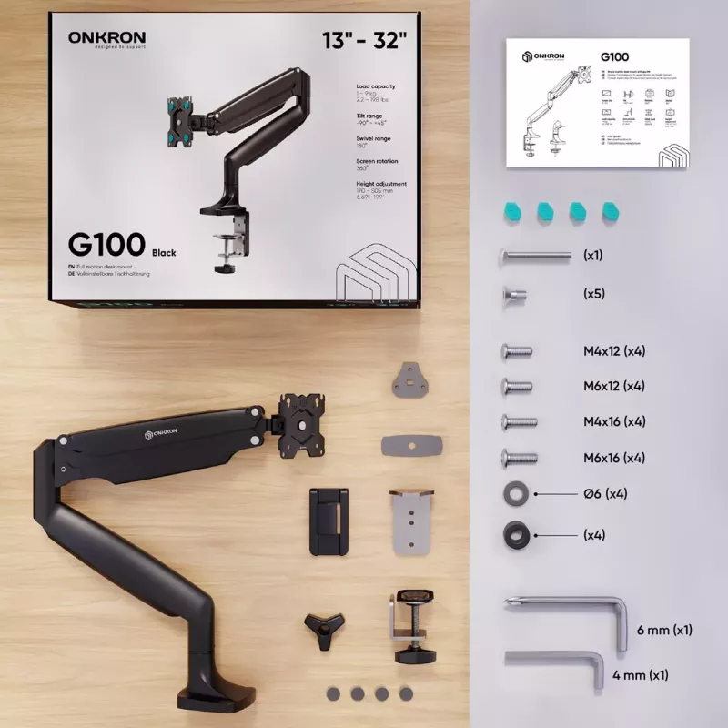 ONKRON G100-B Soporte de escritorio para monitor individual para pantallas de 13-32