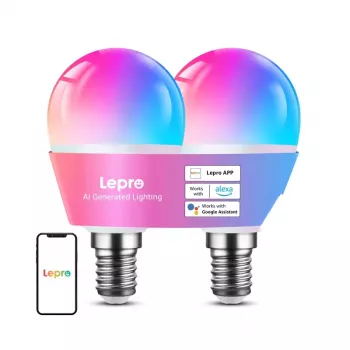 LEPRO BP1-2 bombilla LED E14 con Bluetooth y Wi-Fi, 470 lm, pack de 2