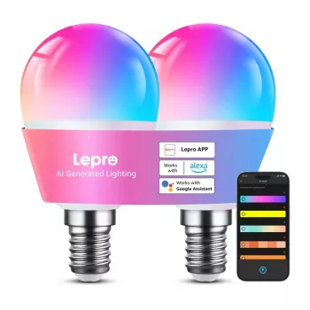 LEPRO BP1-2 bombilla LED E14 con Bluetooth y Wi-Fi, 470 lm, pack de 2