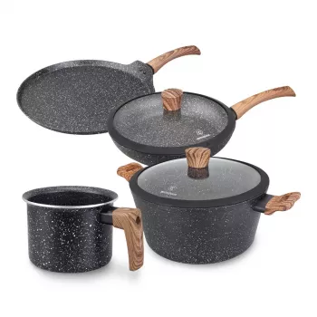 Westinghouse WCCS008506AMBB juego de 6 piezas de batería de cocina de aluminio forjado con recubrimiento antiadherente, apta para inducción, negro/gris