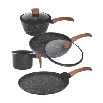 Westinghouse WCCS008506AMBB juego de 6 piezas de batería de cocina de aluminio forjado con recubrimiento antiadherente, apta para inducción, negro/gris
