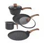 Westinghouse WCCS008506AMBB juego de 6 piezas de batería de cocina de aluminio forjado con recubrimiento antiadherente, apta para inducción, negro/gris