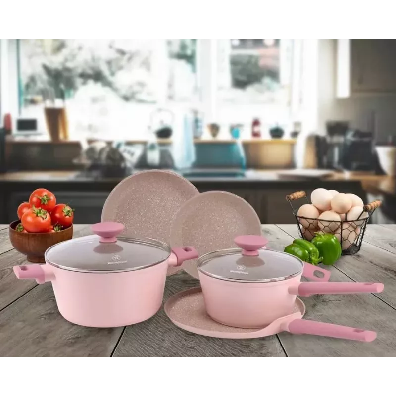 Westinghouse WCCS202607A juego de 7 piezas de batería de cocina de aluminio forjado, negro/gris, apta para inducción