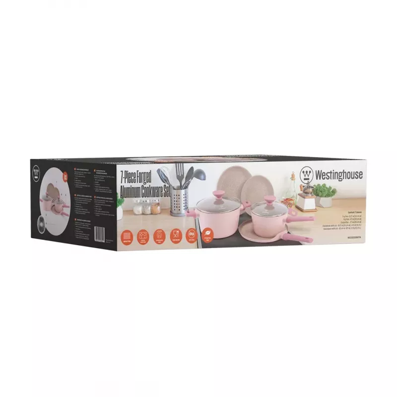 Westinghouse WCCS202607A juego de 7 piezas de batería de cocina de aluminio forjado, negro/gris, apta para inducción