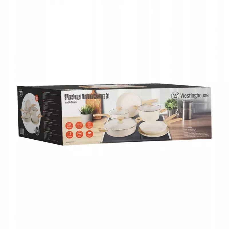 Westinghouse WCCS205909A juego de 9 piezas de batería de cocina de aluminio forjado, negro