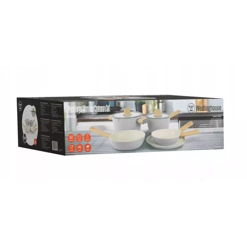 Westinghouse WCCS205307A juego de 7 piezas de batería de cocina antiadherente de aluminio forjado, negro