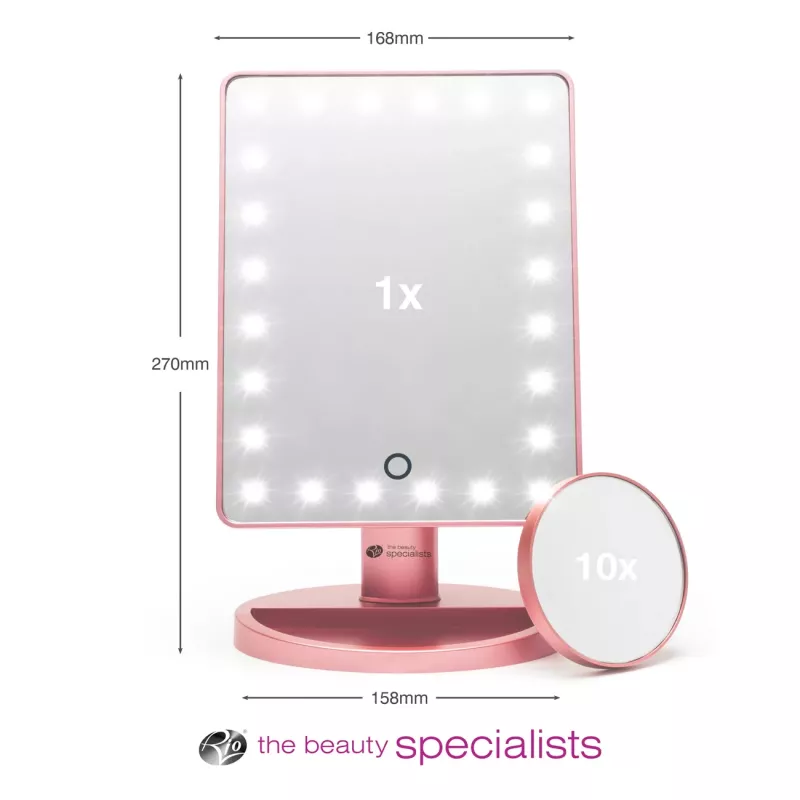 Rio MMSP-RG-EU/1,2 Espejo de maquillaje táctil regulable 24 LED, oro rosa