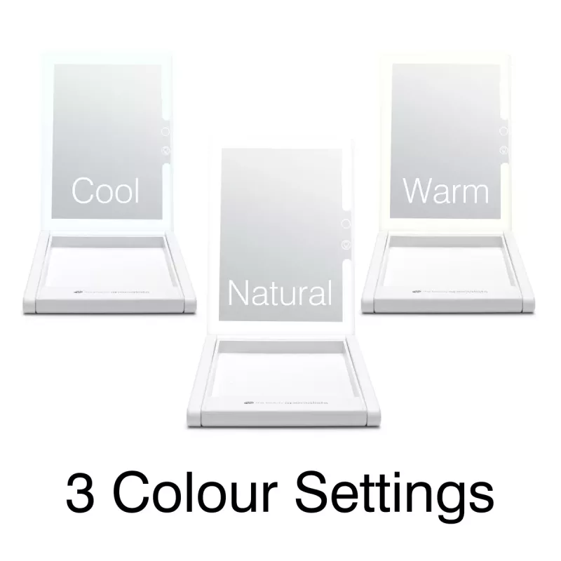 RIO MMAW-EU/1,0 Espejo de tocador Home and Away - de doble cara con iluminación LED, aumento 1x/5x, plegable, blanco