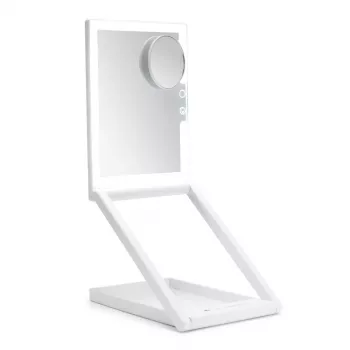 RIO MMAW-EU/1,0 Espejo de tocador Home and Away - de doble cara con iluminación LED, aumento 1x/5x, plegable, blanco
