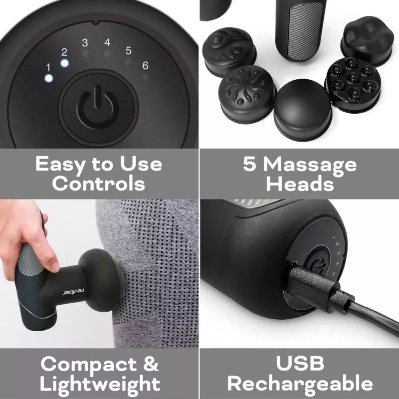 Reviber RV-MABS-EU/1,0 masajeador muscular Shiatsu con calor infrarrojo, 8 nodos, 3 velocidades, negro